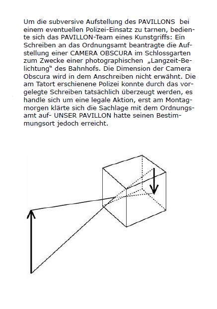 Textseite über die umgekehrte Aufstellung eines Pavillons mit einer schematischen Zeichnung darunter.